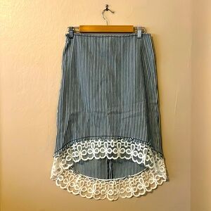 NWT Parallel Blue White Striped Lace Trim Hi-Low 100% Cotton Skirt 2